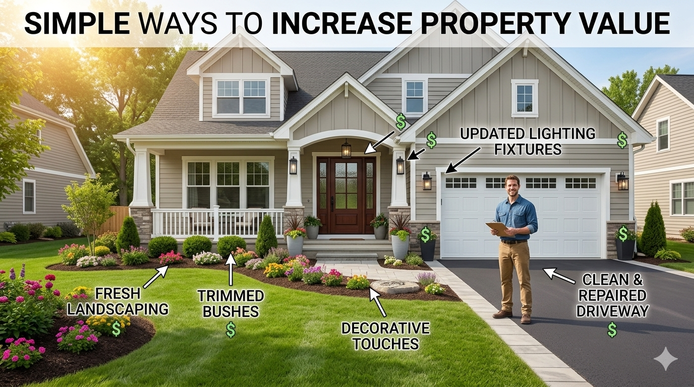 Well-maintained home showing simple ways to increase property value through curb appeal improvements